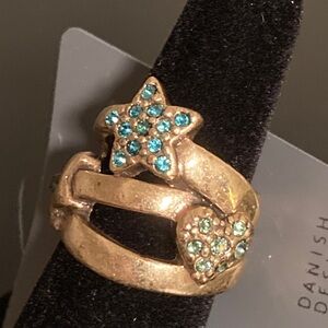Pilgrim Gold Ring with Star and Heart Blue Accents